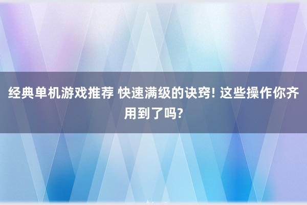 经典单机游戏推荐 快速满级的诀窍! 这些操作你齐用到了吗?