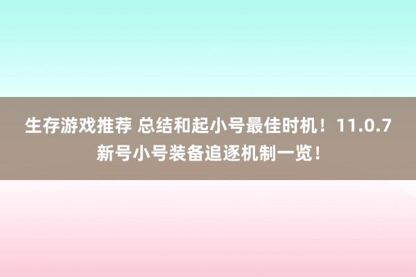 生存游戏推荐 总结和起小号最佳时机！11.0.7新号小号装备追逐机制一览！